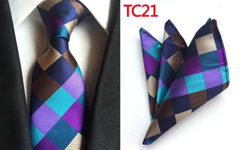2Pcs Necktie Set 2 шт. мужской формальный жаккардовый Шелковый клетчатый галстук для шеи, свадебный галстук для жениха, цветочный галстук с пейсли, карманный квадратный платок, носовой платок, набор - Цвет: 2Pcs Necktie Set