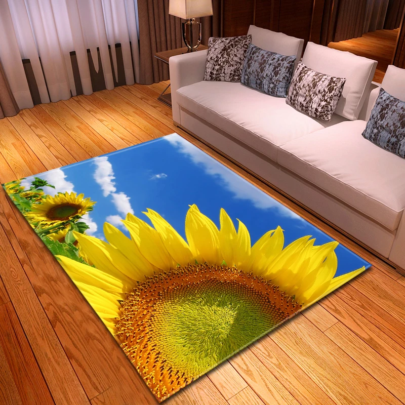 Summer Flowers Sunflowers Pattern Area Rugs Bedroom Living Room Round Floor Mat 