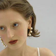 Yhpup, асимметричные серьги, серьги с искусственным жемчугом, простой дизайн, массивные Очаровательные Подвески для женщин, вечерние аксессуары, новинка