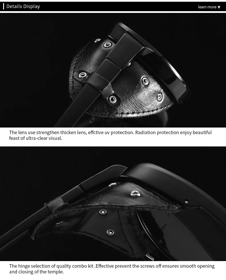 Steampunk Black Pu Leather Frame Polarized Sunglasses For Men Vintage Luxury Brand Round Punk Sun Glasses Women Chic Eyewear New