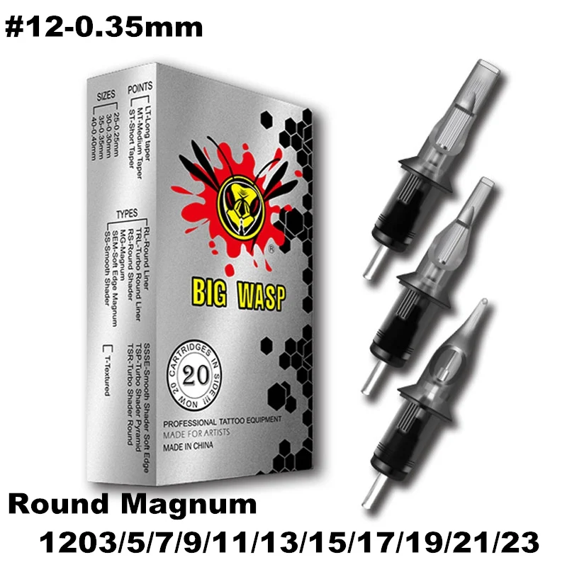 BIGWASP иглы татуировки картриджи #12 стандартный (0 35 мм) изогнутый Magnum Для картриджа