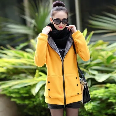 yellow Осенне-зимнее Новое Женское однотонное теплое пальто средней длины с капюшоном утепленное Спортивное хлопковое жакет Женская верхняя одежда CA3276 - Цвет: yellow