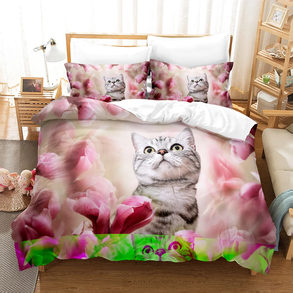 3D Cat Bedding Set Scottish Fold Lovely Cats Printed Comforter Duvet Cover Queen King Single Size Home Textile Bedroom Decor