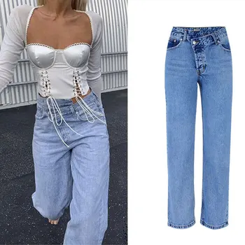 

Summer Irregular High Waist Denim Female Flare Jeans For Women Plus Size Bell Bottom Fat Mom Jeans Wide Leg Skinny Jeans Woman