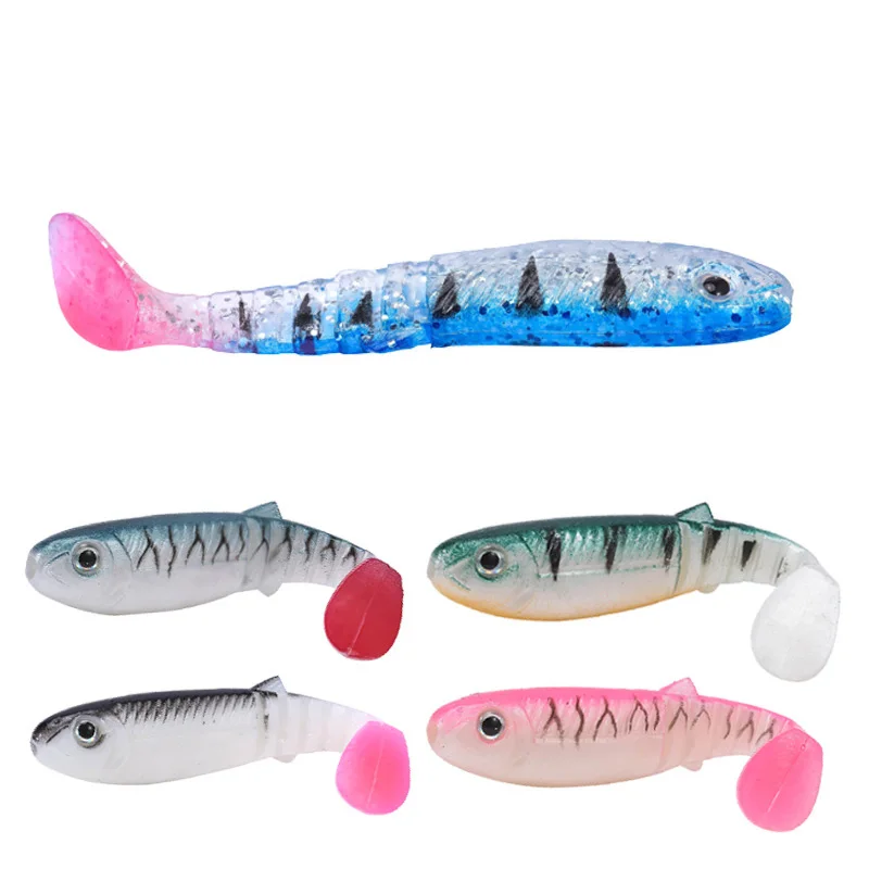 2 teile/los 90mm 5,8g Weiche Köder Locken set 3D augen t-schwanz Wobbler Wurm Angeln Silikon Fisch künstliche Köder Angeln Für Jig farbe
