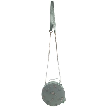 

Pu Round Handbag Fashion Small Bag Embroidery Flower Shoulder Bag Ladies Handbag Green