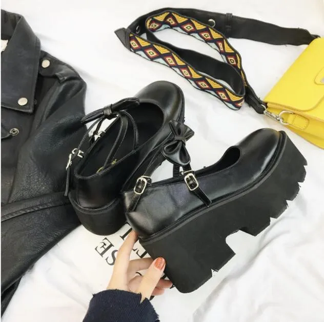 Najtaniej Japoński słodki Lolita księżniczka buty słodkie łuk okrągłe głowy czarny wodoodporna platforma College damskie buty