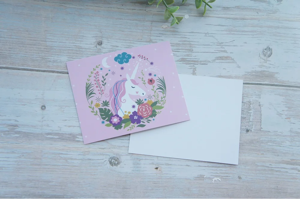 50pcs 10*8cm Card Pink Unicorn Card Multi-use As Wedding Birthday Invitation DIY Decor Party Gift Card Message Card