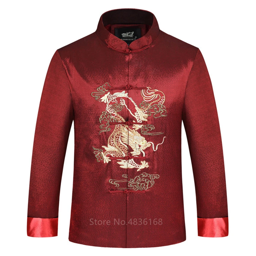 Китайский стиль Тан костюм Emboridery Dragon блузка Hanfu длинный рукав куртка традиционная китайская одежда для мужчин Новогодняя одежда