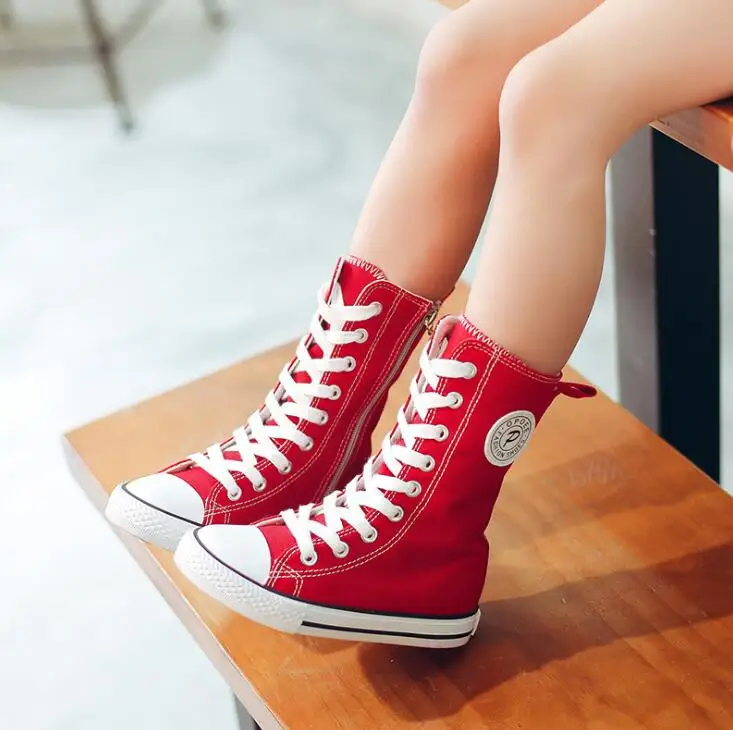 

2019 New High Canvas Kids Shoes for Girl Light Non-slip Children Shoes Breathable Soft lace-up Girls Sneakers Size 29-36