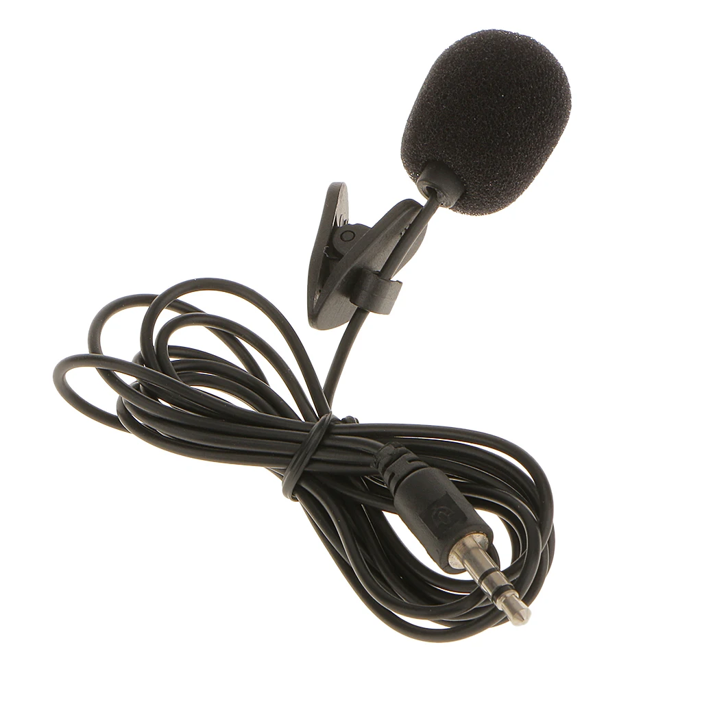 3.5mm Jack Plug Mini Clip On Microphone Mic With Tie Collar Shirt Clip Black