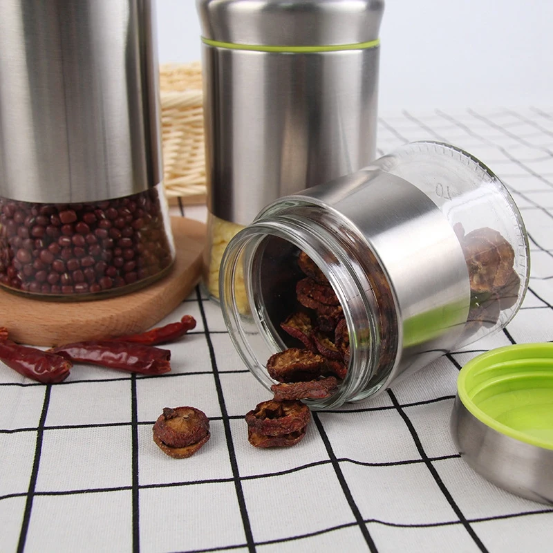 

Stainless Steel Airtight Canister Set Food Storage Container for Kitchen Counter Grains Sugar Coffee Canister with Clear Glass B