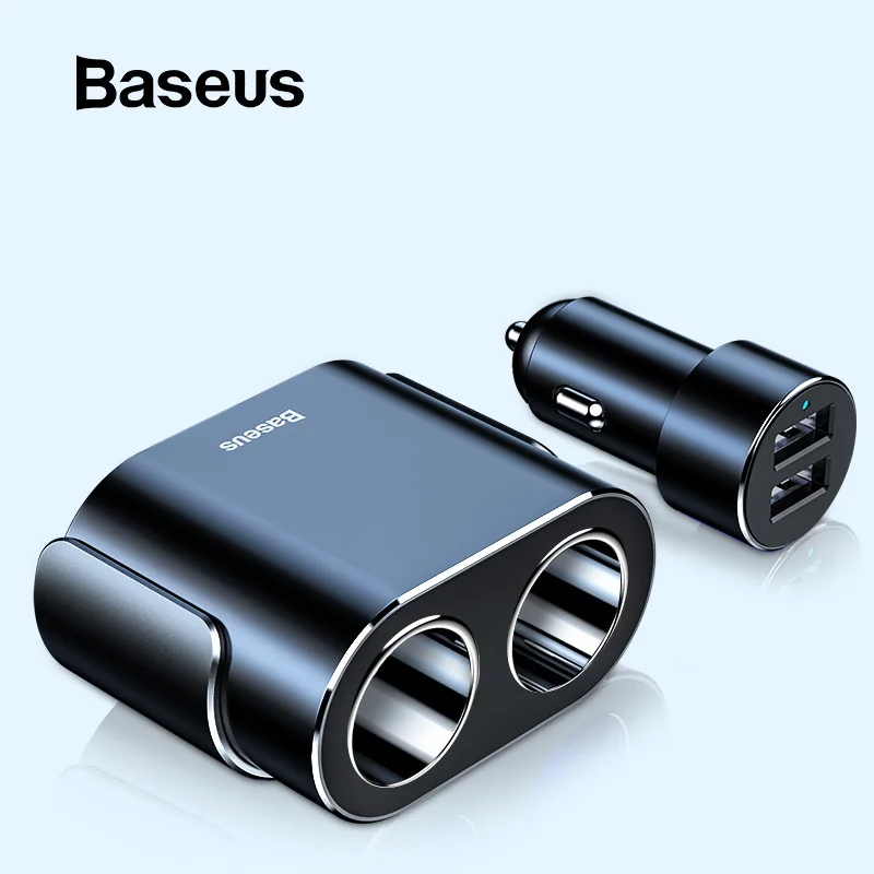 Baseus розетка для автомобильного прикуривателя с разъемом 12 V-24 V устройство для автомобиля с двумя портами USB Зарядное устройство 100W фары для автомобиля Автомобильный делитель Мощность адаптер для автомобиля usb-хаб
