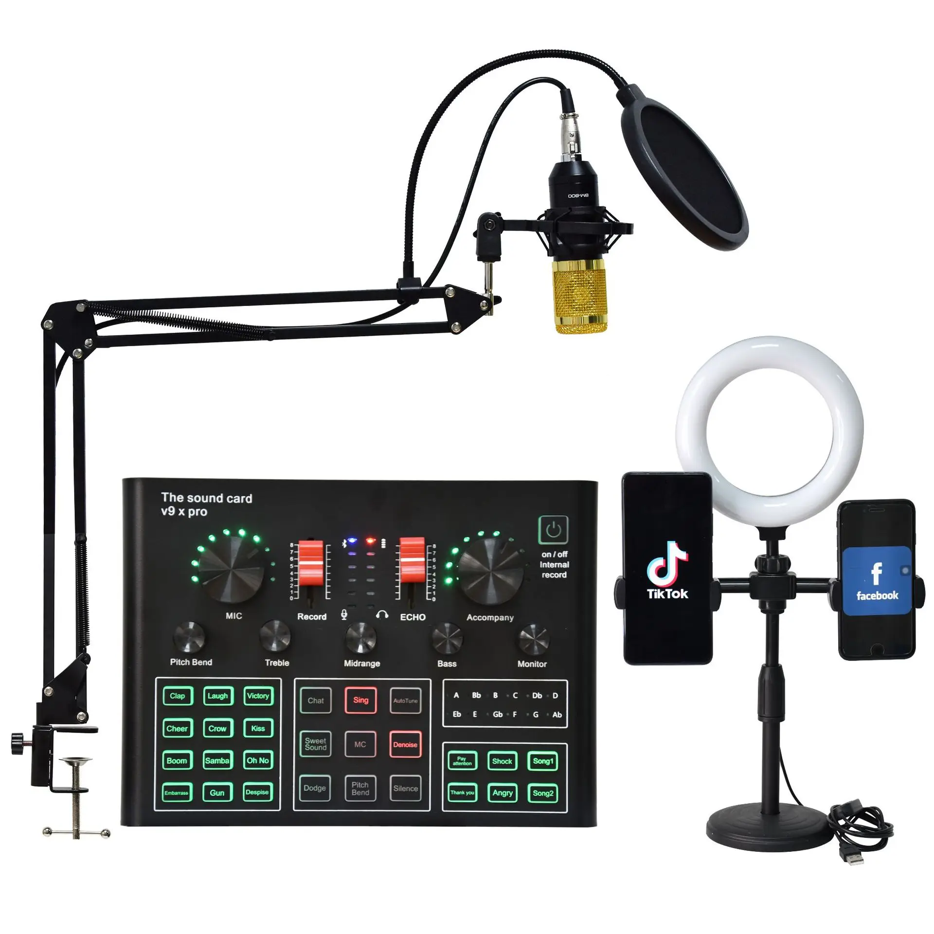 V9XPro Sound Card Studio Mixer Noise Reduction Portable Microphone Voice BM800 Live Broadcast for Phone Computer Record V9X Pro 