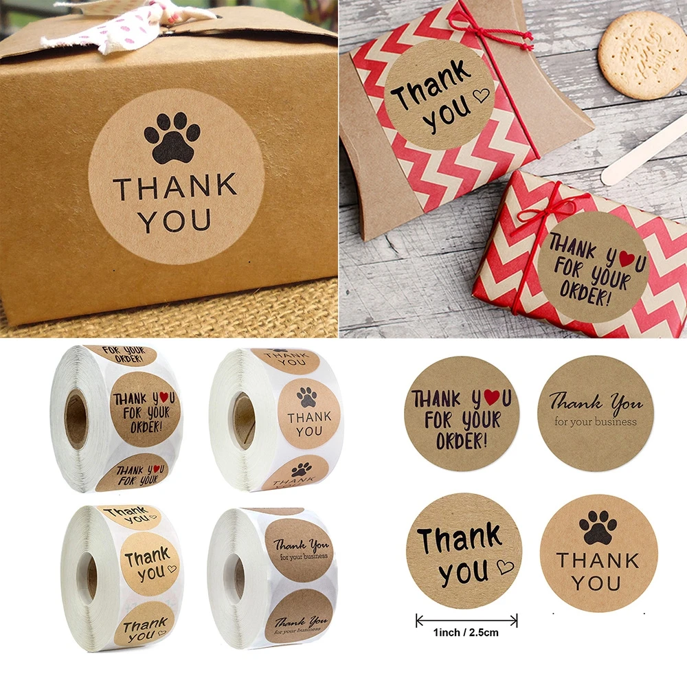 500pcs Cute Round Thank You for Your Order Kraft Paper Sticker 1 Inch DIY Envelopes Gift Seal Label Scrapbooking DIY Decoration