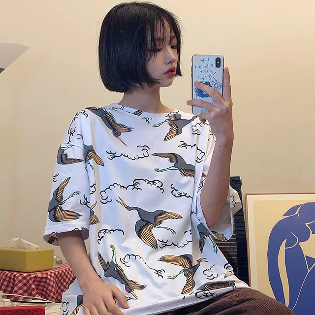 US $6.53 harajuku short Sleeve oversized T-shirt Women Ulzzang Tees Korean Style cartoon printed T-shirts Gi