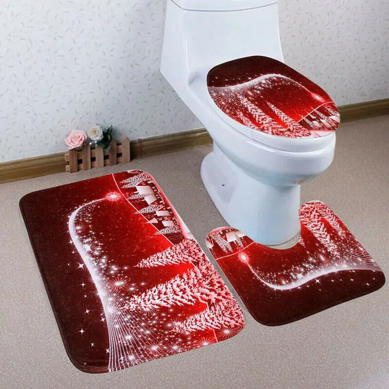 Merry Christmas Pedestal Rug+ Lid Toilet Cover+ Bath Mat 3PC/Set bath mat for door mat for bathroom carpet on the floor