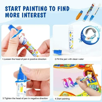 

Water Drawing Mat Foldable Painting Reusable Toddlers Mess Free Kids Toys Gift Children Educational Tool Rectangle Magic Doodle