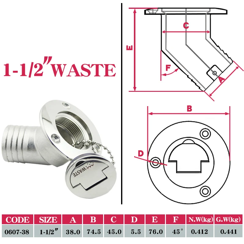 45 ° Угол оборудование для морских лодок палуба наполнитель RV Yacht 316 нержавеющая сталь топливный вода отработанного дизельного газа ключ крышка наполнитель 1-1/2, 2 дюйма - Цвет: 38mm waste filler