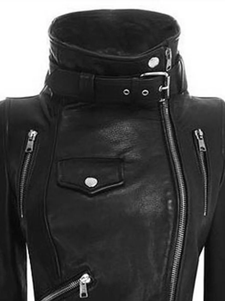 DEAT New Autumn And Winter Fashion Women Clothes Zipper Split Joint Pu Leather Jacket Turtleneck Full Sleeves Slim WJ92201L