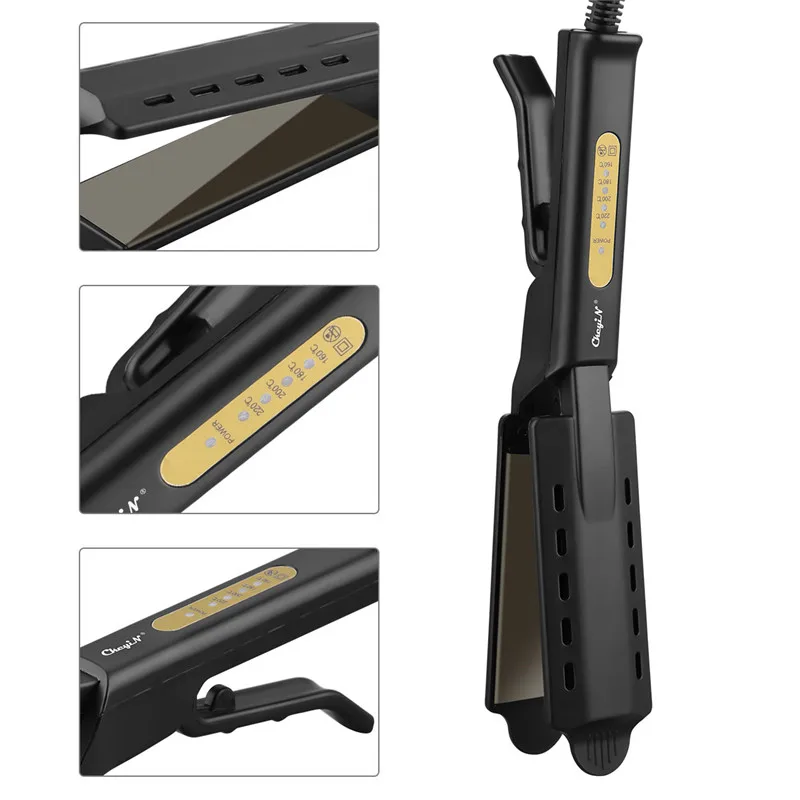 Professional Titanium Alloy Hair Straightener Wide Plate Flat Iron Temperature Adjustable with Venting Hole Straightening Iron 5