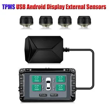 

Car TPMS Tire Pressure Monitoring Alarm System With 4 External Sensors for Car Android Display USB Connection Freescale Chip
