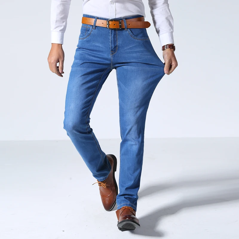 Летние новые мужские тонкие легкие джинсы профессиональный магазин мужских джинсов Классические Оригинальные потертые хлопок