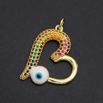 

5pcs/lot 22x26mm 100% CZ Zircon DIY Jewelry Rainbow Heart Evil Eye Charm Pendant Wholesale Necklace Making Charms