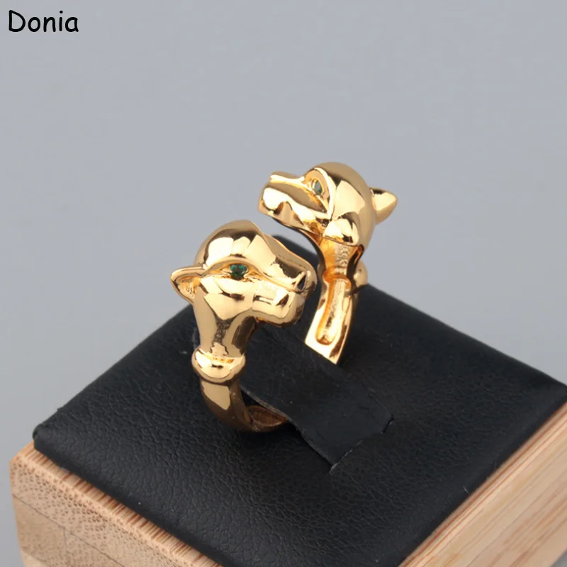 

Donia jewelry European and American green-eyed double-headed leopard ring copper AAA zircon ring luxury new leopard couple open