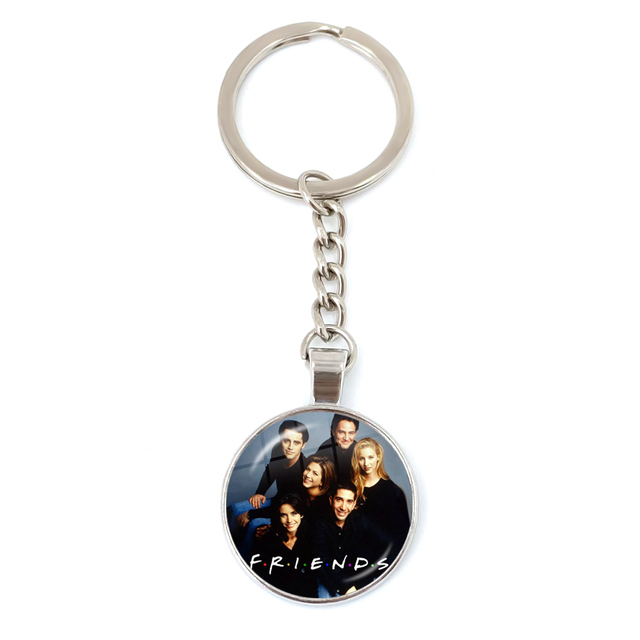 Friends TV Show Pendant Keychain Character Cartoon Fun Pattern 25mm Glass Cabochon Key Ring Keyholder Good Friend Gift