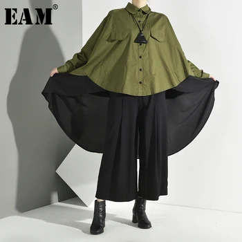 

[EAM] Women Back Long Chiffon Oversized Blouse New Lapel Long Sleeve Loose Fit Shirt Fashion Tide Spring Autumn 2020 1A7730