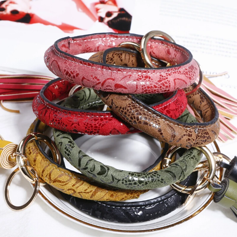Hot Simple Large Leather Bracelet Keychain Fashion Trend Tassel Keychain Key Ring Jewelry
