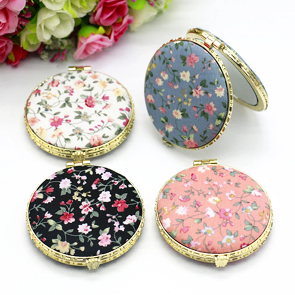Chinese Style Gifts Makeup Mirror Literary Retro Cloth Printing Double-sided Folding Portable Mini Small | Красота и здоровье