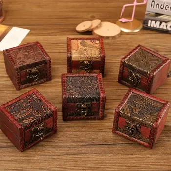 

Vintage Wooden Box with Lock Square Jewelry Display Necklace Bracelet Rings Wood Storage Case Organizer Container Small Gift Box