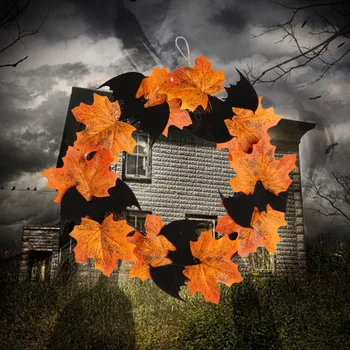 

Home Decor Seasonal Fall Wall Hanging Thanksgiving Day Maple Leaves Artificial For Kids Halloween Wreath Craft Spooky Scary Bats