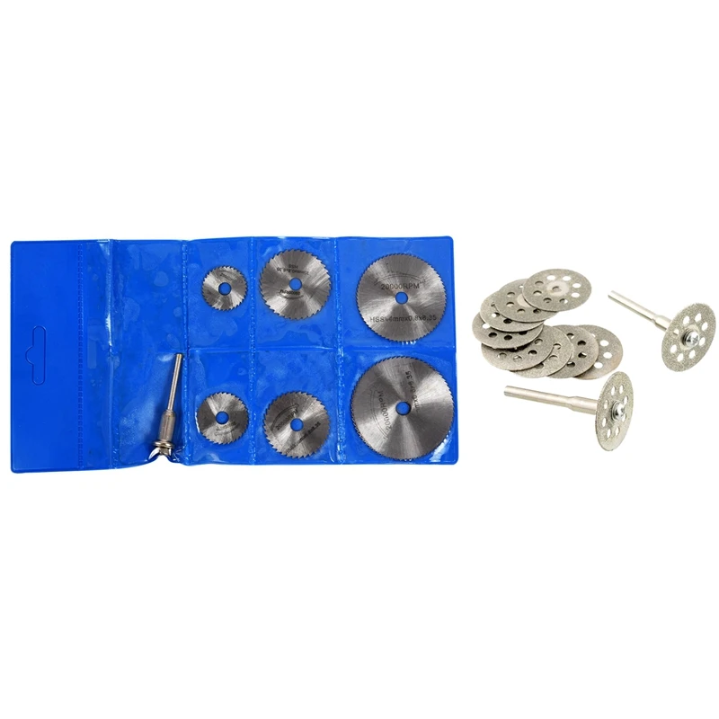 

10 Pcs Mini 22mm Diamond Cutting Disc Saw Blade Mill Sheet & 7 Pcs HSS Circular Wood Cutting Saw Blade Discs Mandrel Mini Drill