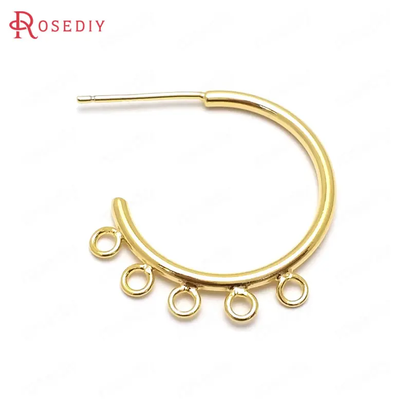 (C961) 6 шт. 24x20 мм 24K золото цвет латунь 5 Висячие отверстия серьги гвоздики Высокое