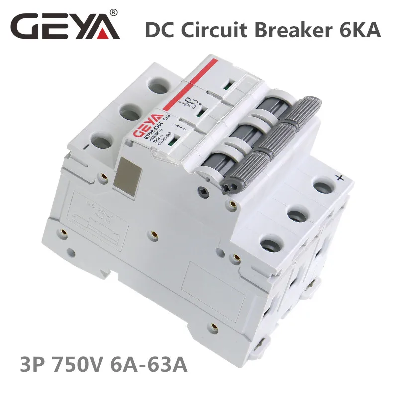 Мини выключатель GEYA MCB DC 6KA 3P 750 В 6A 10A 16A 20A 25A 32A 40A 50A 63A|Автоматические выключатели| |