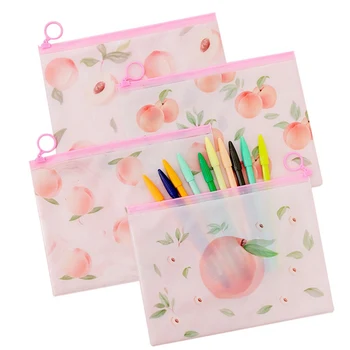 

Pink Peach Ring Zipper PVC File Folder Document Filing Bag Stationery Bag