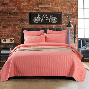 

3pcs Bed cover orange Bedspread Quilting embroidery Bedding set Double bed Quilt Pure color Blanket Pillowcases household ladys