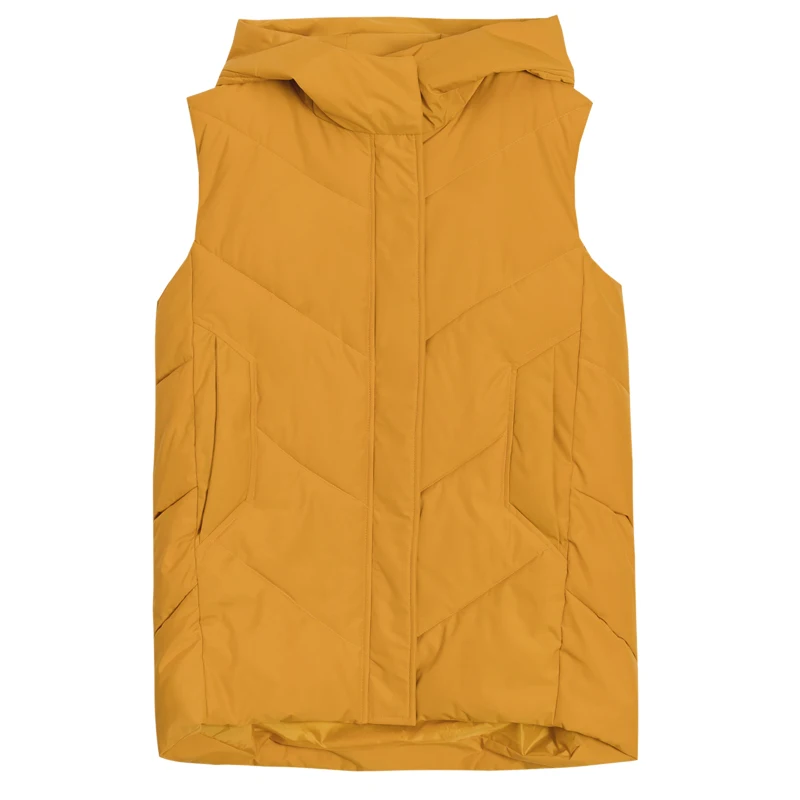 QIMAGE New Winter Women Vest Waistcoat Hooded Female Cotton Down Vest Thick Warm Soild Color Sleeveless Jacket Vests XXL