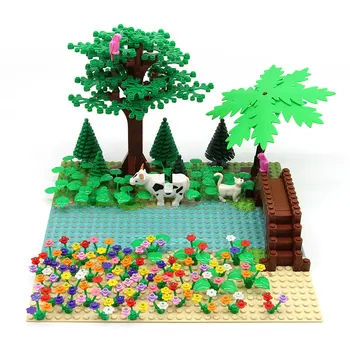 

City 32*32 River Baseplate Forest Set Tree House Bridge Animal Building Blocks Model Building Bricks Kits DIY Kids Toys
