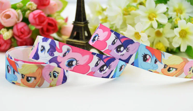 7/"(22 мм) Ruban My Little Pony вечерние атласные ленты с принтом героев мультфильмов, 10 ярдов