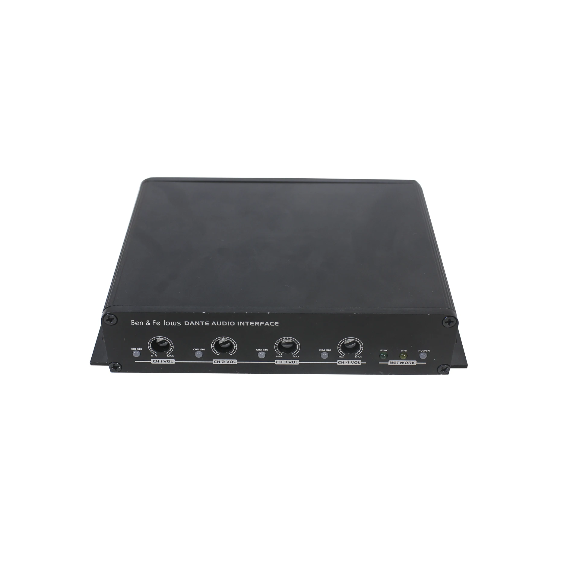 Dante Audio IP Network Mini 4 In 4 Out Converter/Transmitter with Volume Control, Supports POE or 12 VDC Power Supply