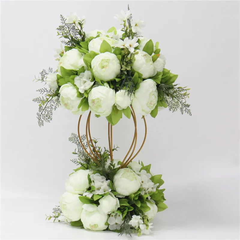 White green A Изготовленный На Заказ искусственный цветок шар центральный с цветами Стенд набор матч пионы ряд цветов arranment поставки Декор свадебная АРКА - Цвет: White green A