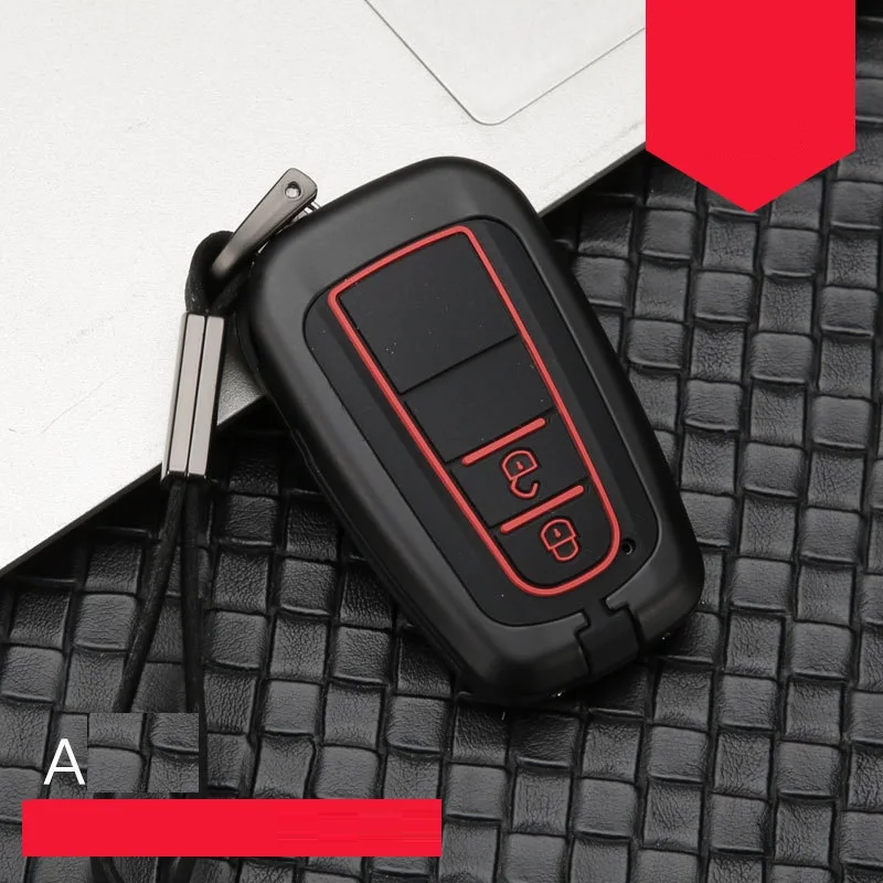 Углеродное волокно сплав+ силикон автомобиль корпус умного ключа Крышка для пластиковая пилочка для ногтей C-HR ЧР Prado RAV4 Prius 2/3/4 кнопки - Название цвета: A black red