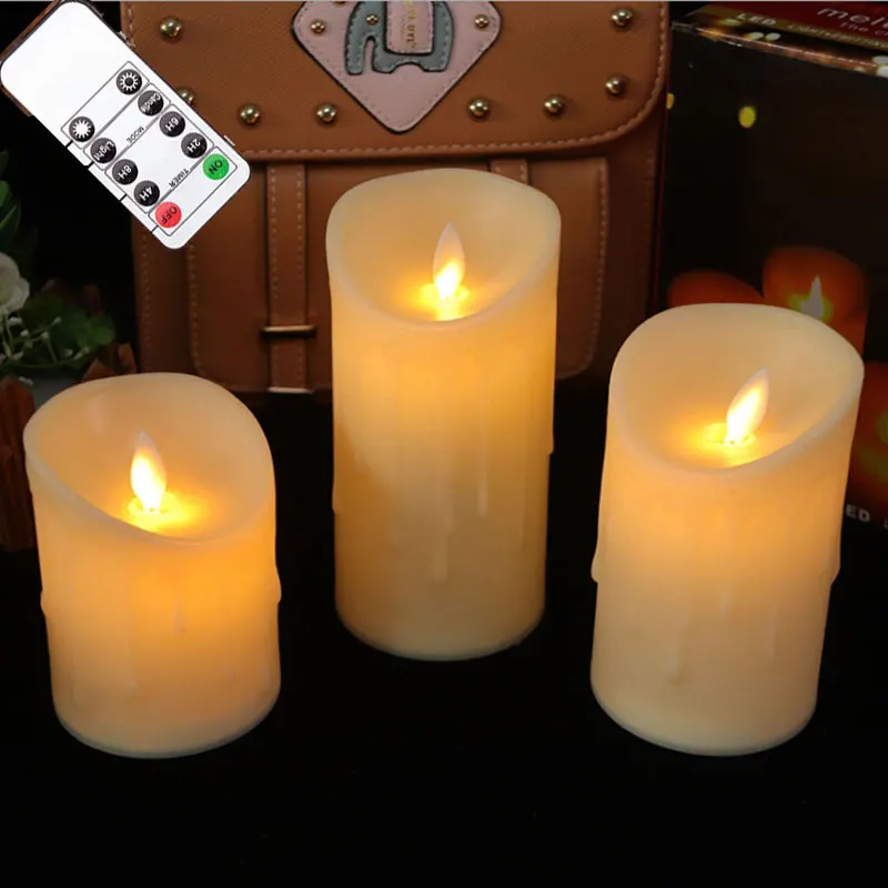 3 Pieces Flickering Flameless Pillar Christmas Candles with Remote Battery Moving Easter Swing LED Wedding Decoration | Дом и сад