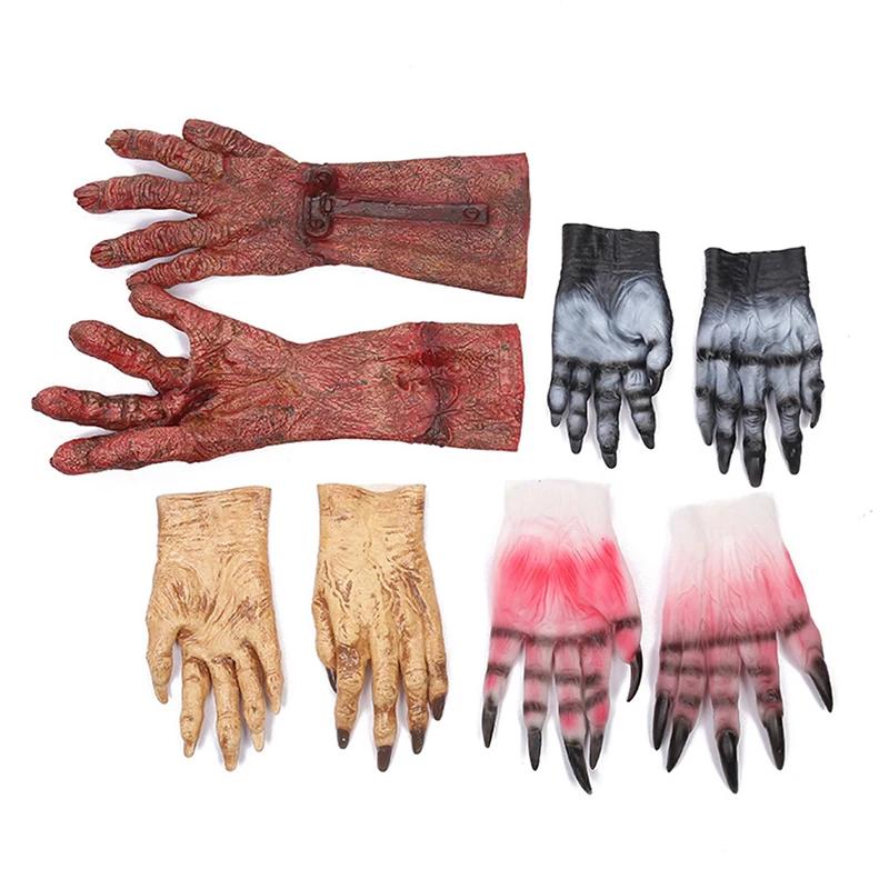 Костюмы на Хэллоуин вечерние реквизит высокого качества экологичный латексный материал Ужасный Дьявол Косплей зомби перчатки крови