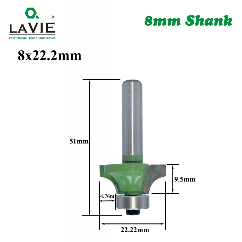 LAVIE 1pc 8mm Corner Round Over Router Bit with Bearing for Wood Woodworking Tool Tungsten Carbide Milling Cutter