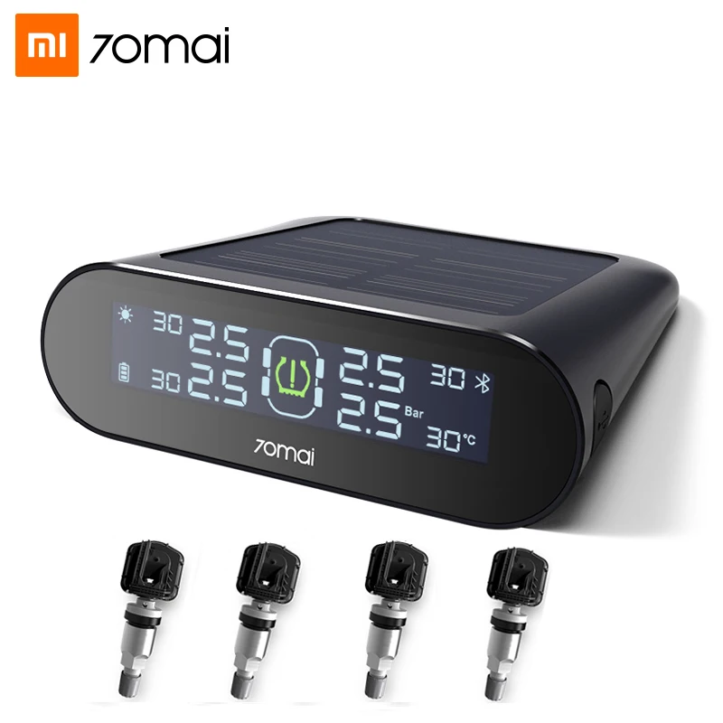 XIAOMI TPMS 70mai Тестер давления в шинах монитор Солнечная энергия 70 Mai приложение ЖК-дисплей Автомобильная охранная сигнализация давление в шинах